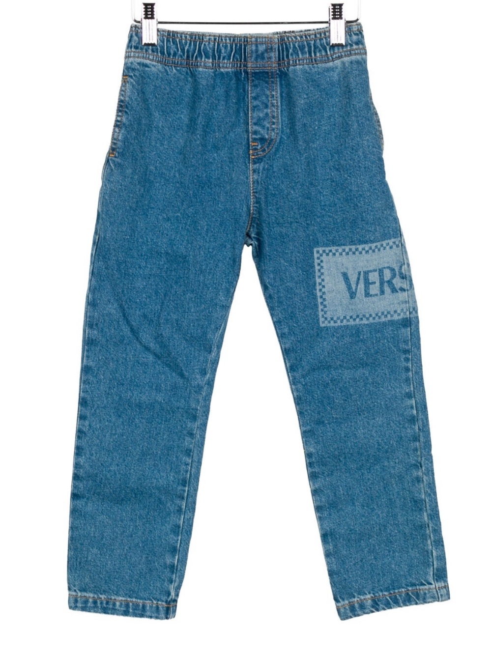 Versace Relaxed Blue Denim Jeans with Logo Patch